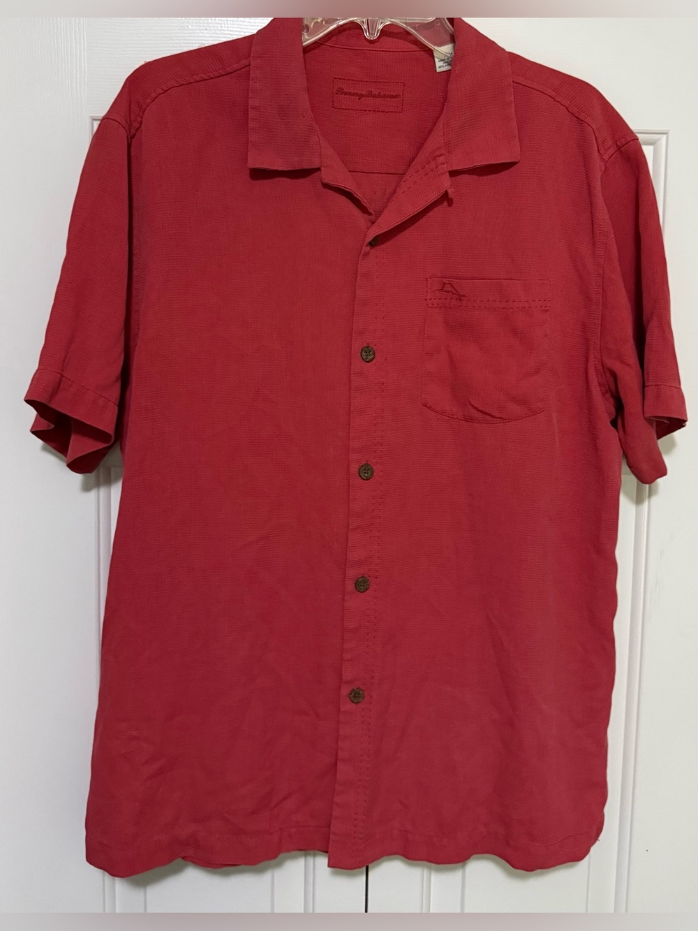 Tommy Bahama Island Zone Mens Medium Red Silk Blend Hawaiian Tropical Shirt